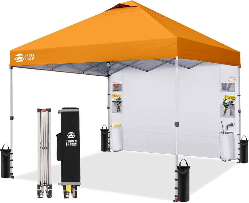 10x10ft Orange Pop Up Canopy with UV Protection, Sidewall, and Carry B