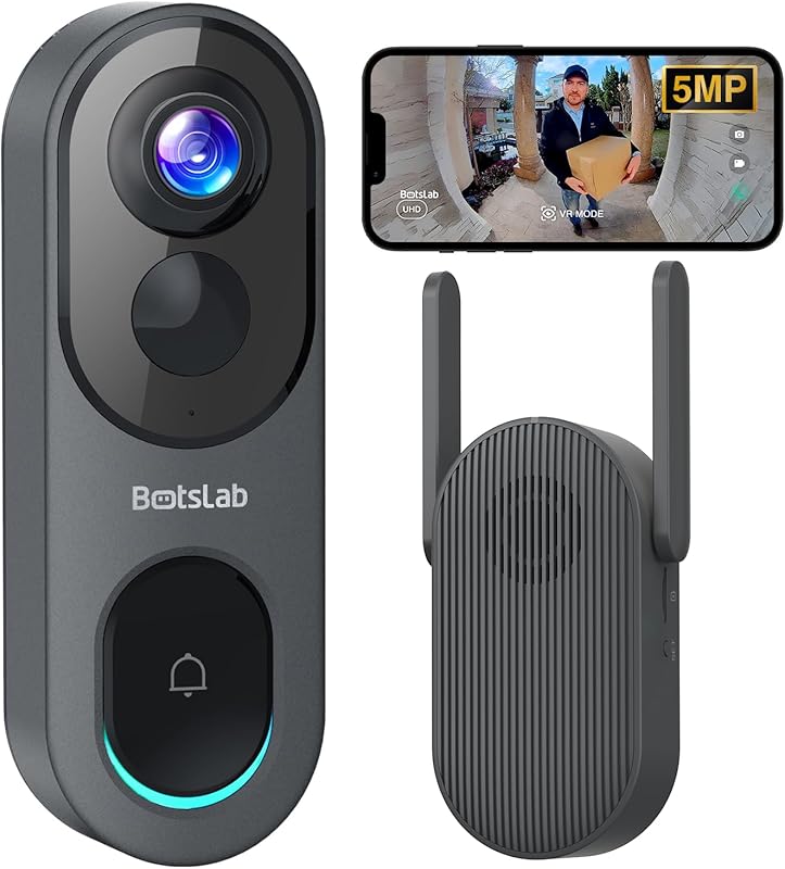 BOTSLAB 5MP Wireless Video Doorbell with 180° View, AI Motion Detectio
