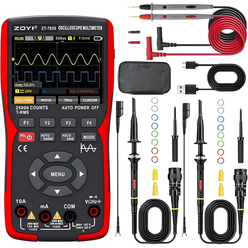3 in 1 Handheld Oscilloscope Automotive Dual Channel 50MHz with Digita