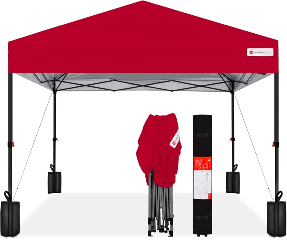 8x8ft Red Pop Up Canopy Tent with Quick 1-Button Assembly and Storage 