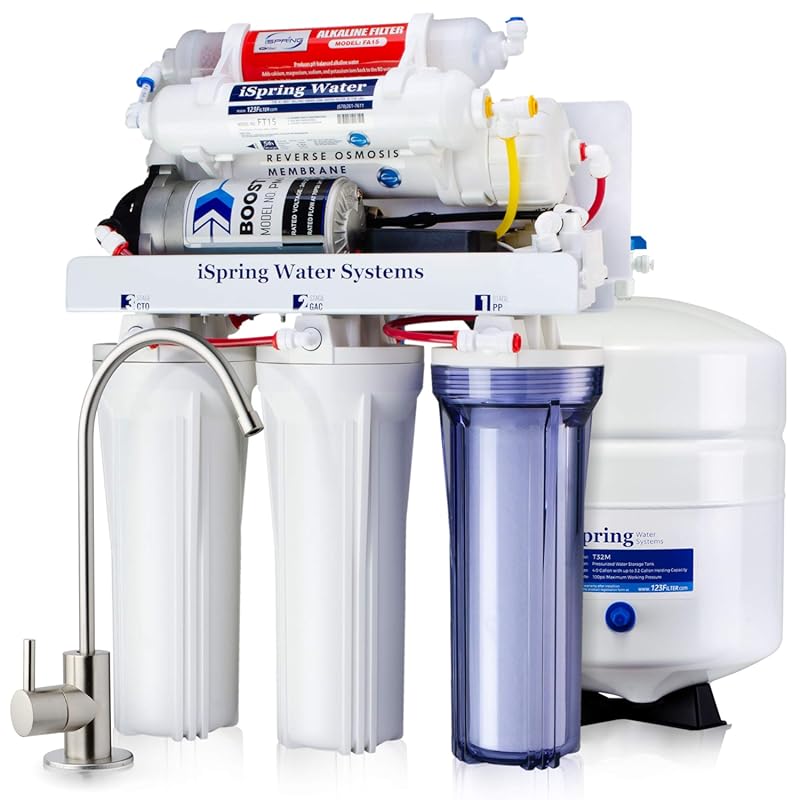 iSpring 6-Stage Under Sink Reverse Osmosis Alkaline Water System with