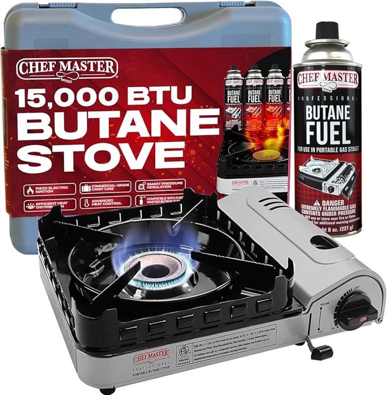 Chef Master 15,000 BTU Butane Portable Camp Stove with Double Wind-Gua