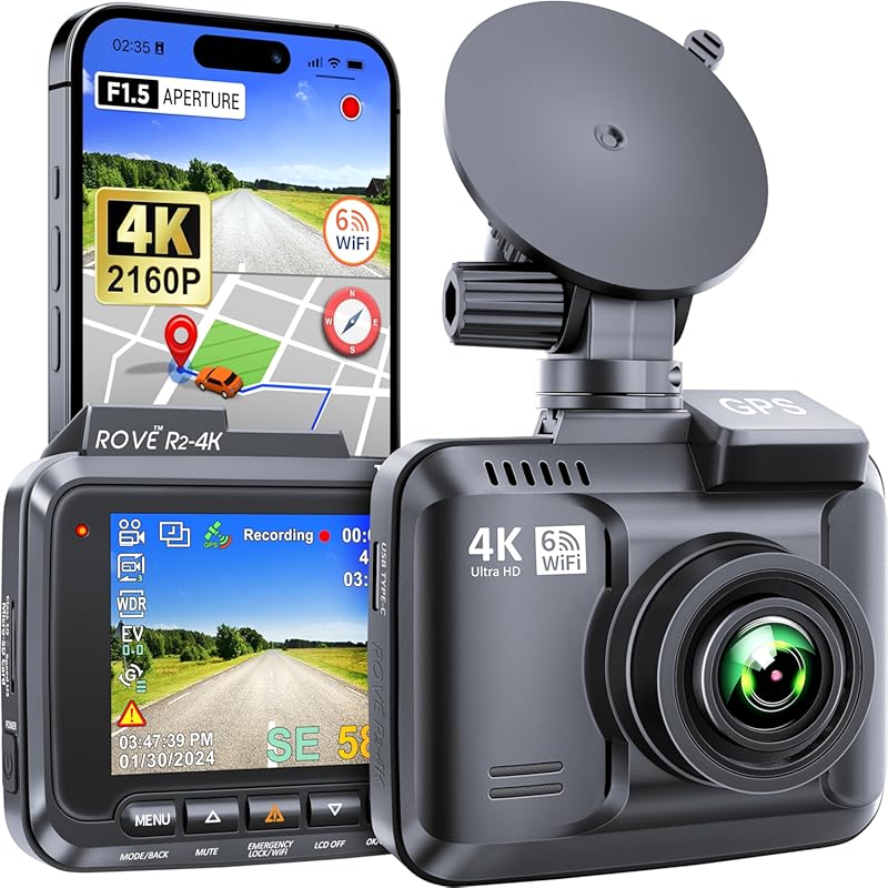 ROVE R2-4K Trucker Dash Cam with Built-in WiFi 6, GPS, 150° Wide Angle