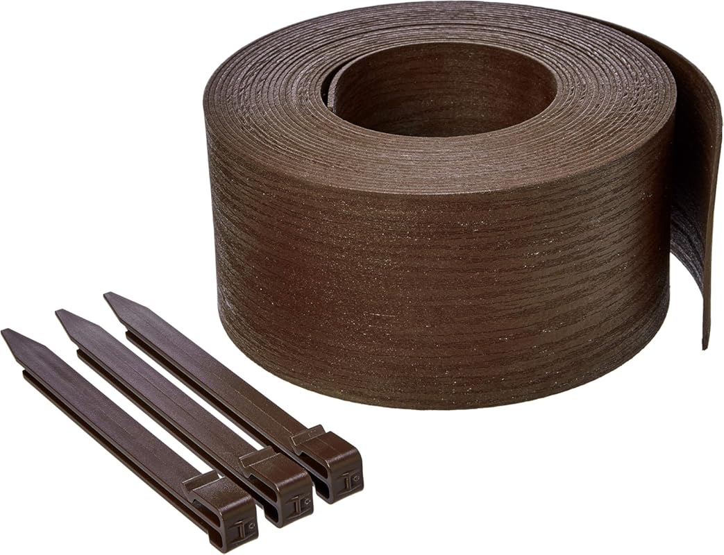 Brown Landscape Edging Coil, 40ft x 5-Inch Tall, with 10 Stakes for Ga