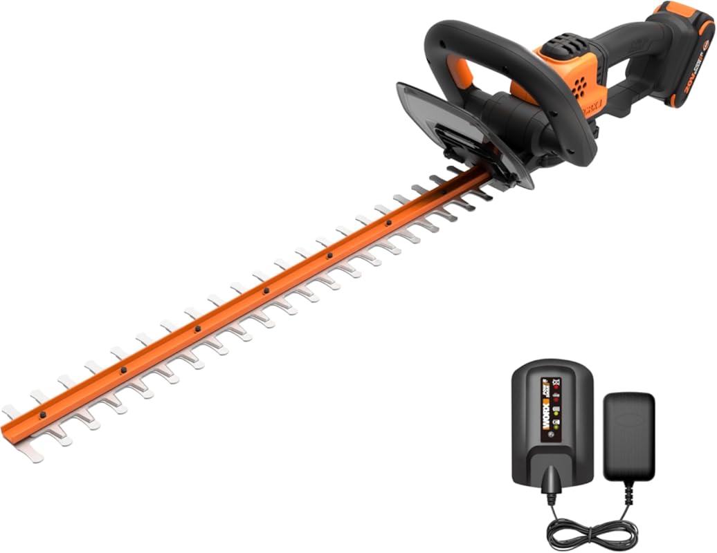 WORX 22-inch Cordless Hedge Trimmer with Dual-Action Blades, Lightweig
