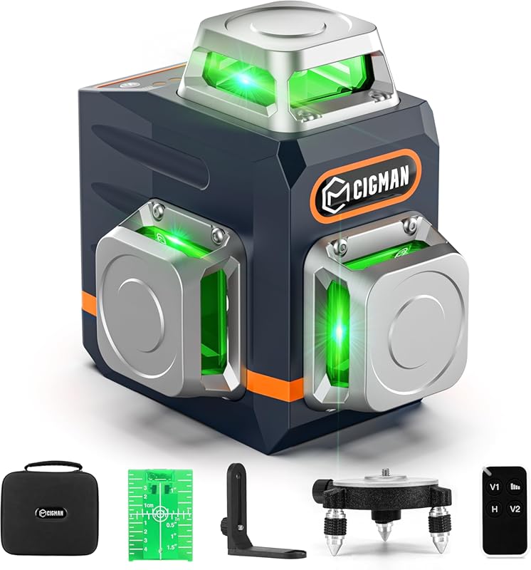 Best CIGMAN Laser Level: 3x360° Green Cross Line, Self-Leveling for Co