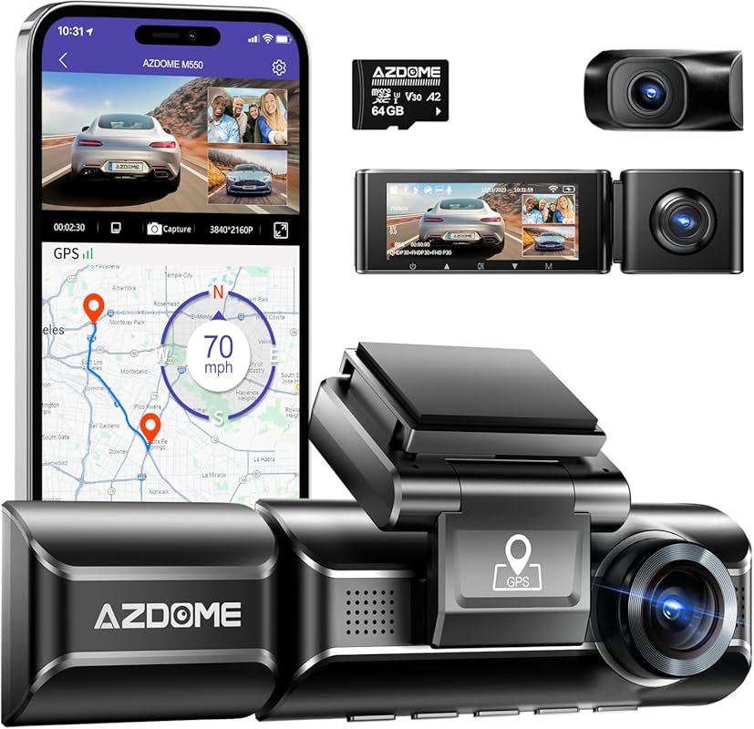 AZDOME M550 3 Channel Dash Cam (Front, Rear, Cabin), WiFi, GPS, WDR IR