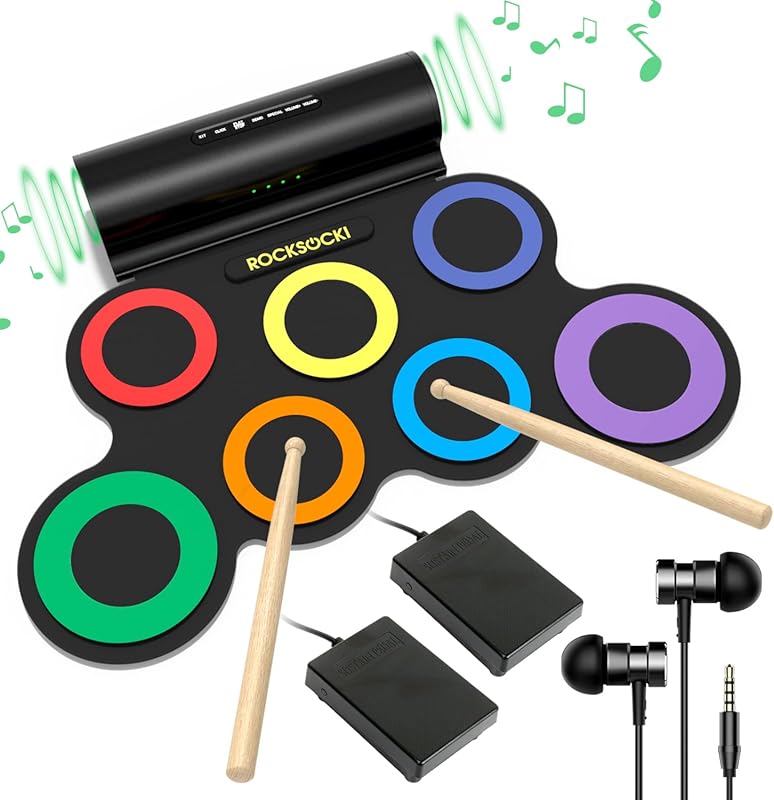 Roll-up 7-Pad Electronic Drum Pad for Kids with Headphone and Dual Spe