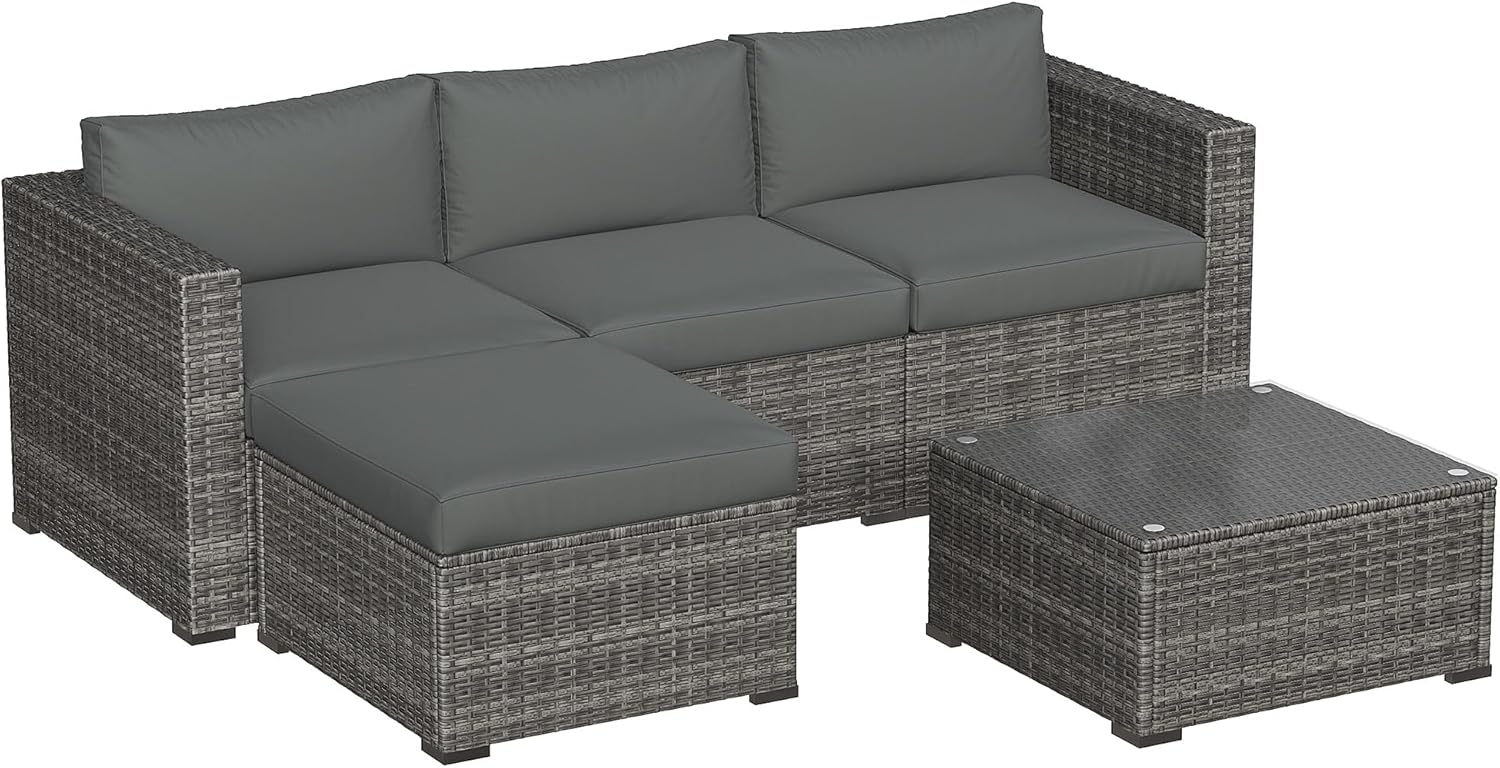 5 Piece Outdoor Patio Sectional Furniture Set, Weather Resistant Ratta