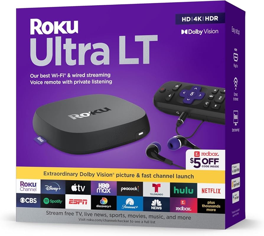 Roku Ultra LT 4K HDR Streaming Device: Dolby Vision, Voice Remote, and