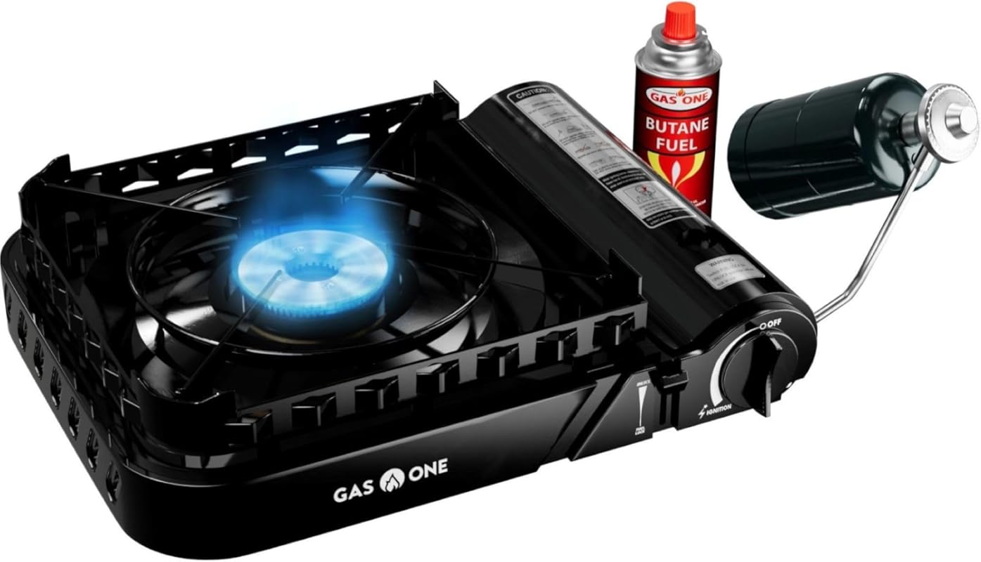 GasOne 15,000 BTU Dual Fuel Portable Camping Stove for Propane or Buta