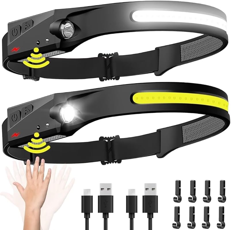 Rechargeable LED Headlamp 2-Pack with 230° Wide Beam and Motion Sensor