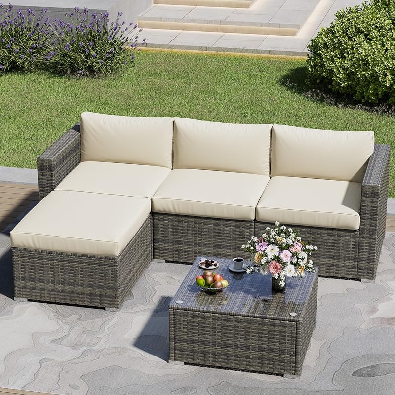 5 Piece Outdoor Patio Sectional Furniture Set, Weather Resistant Ratta