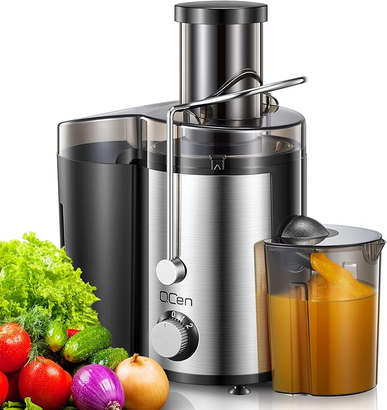 Qcen Centrifugal Juicer with Wide 3-inch Feed Chute, Stainless Steel,