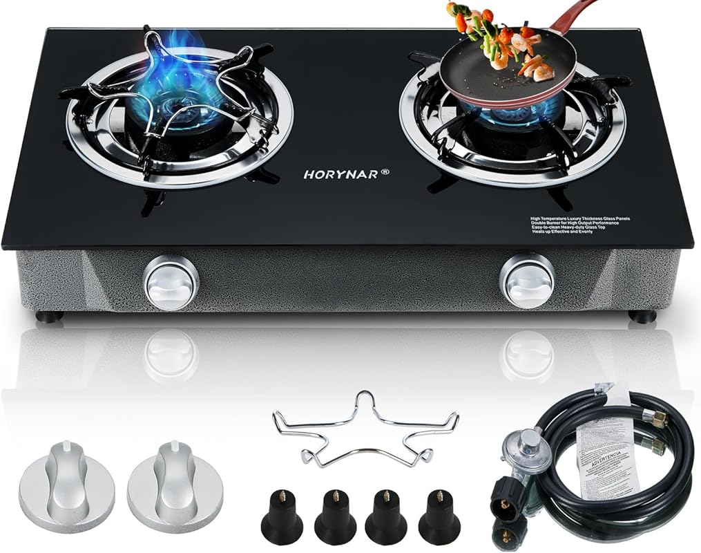 2 Burner Propane Gas Stove: 26000 BTU Tempered Glass Cooktop for Campi