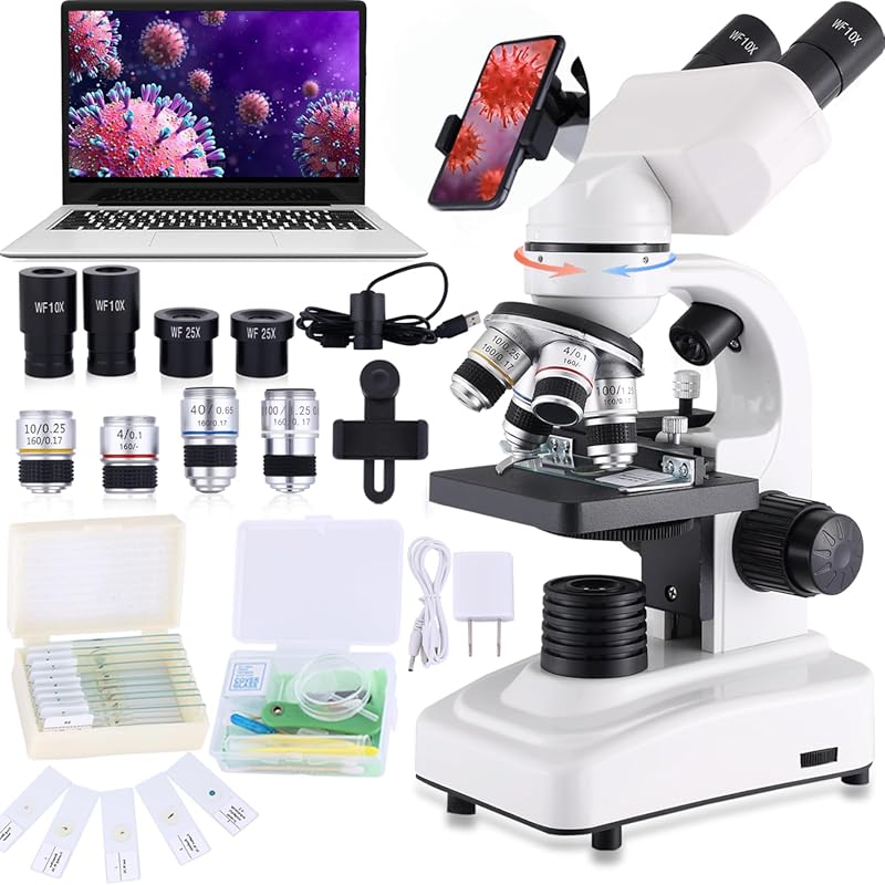 Compound Microscope, 40X-2500X, with WF10x/WF25x Eyepieces, Dual LED L