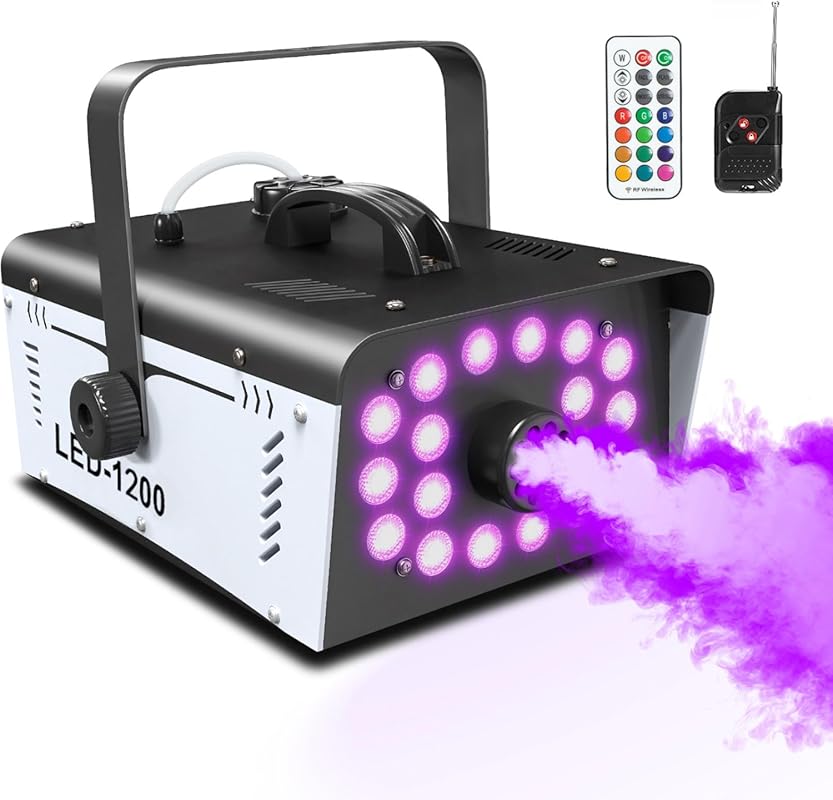 Best Outdoor Halloween Fog Machine, 1200W, with 18 LED Lights and Remo