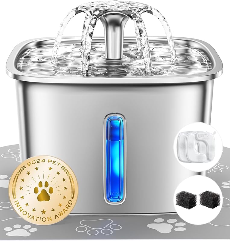 Veken Innovation Award Winner Stainless Steel Cat Water Fountain, 95oz