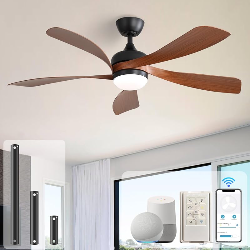 52-Inch Indoor/Outdoor Ceiling Fan with Light and Remote, 3-Color, 6-S