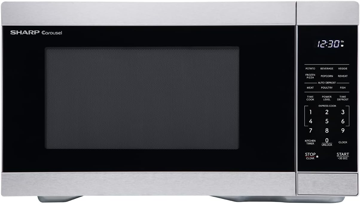 SHARP 1.1 Cu. Ft. Countertop Microwave Oven, 1000 Watt, Stainless Stee