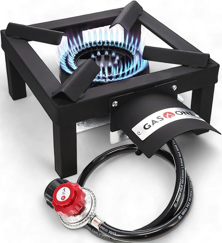 GasOne High Pressure Single Propane Burner with Heat Shield and Guard 