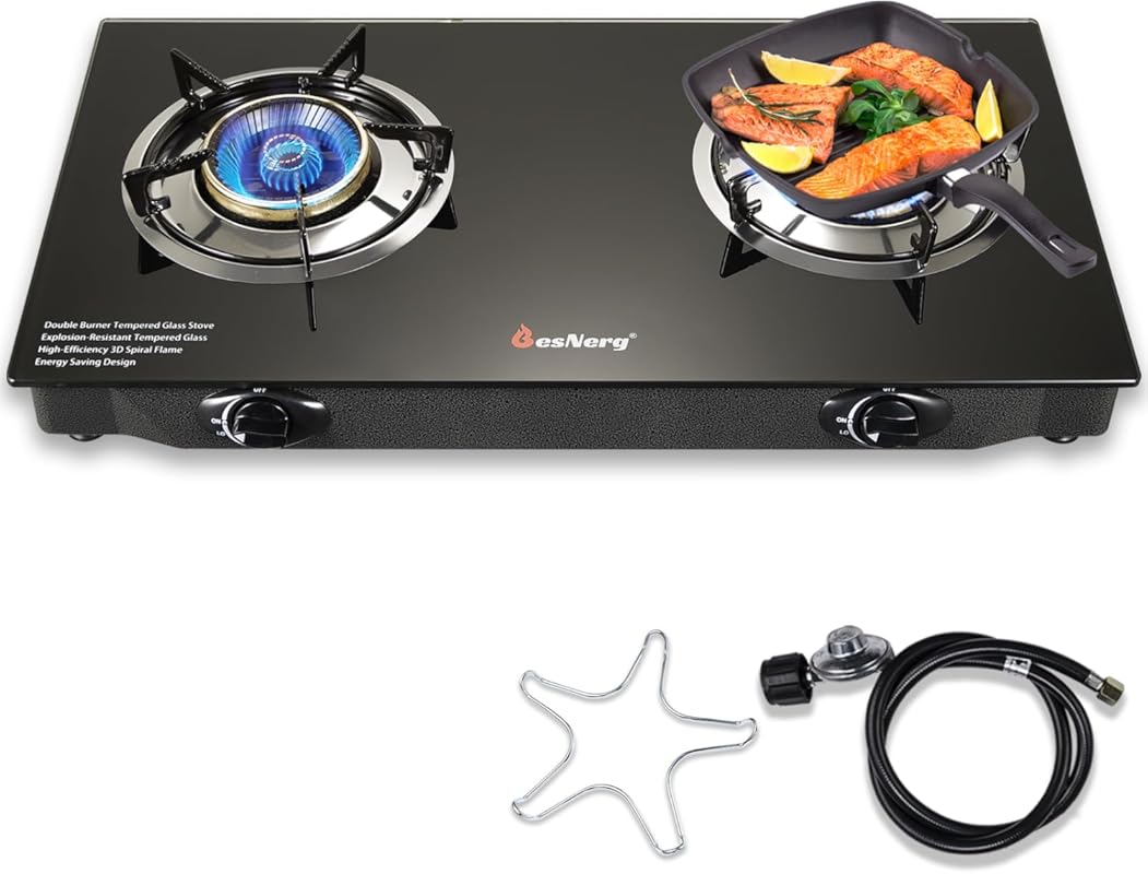 2 Burner Propane Gas Stove: 28800 BTU Tempered Glass Cooktop for Outdo