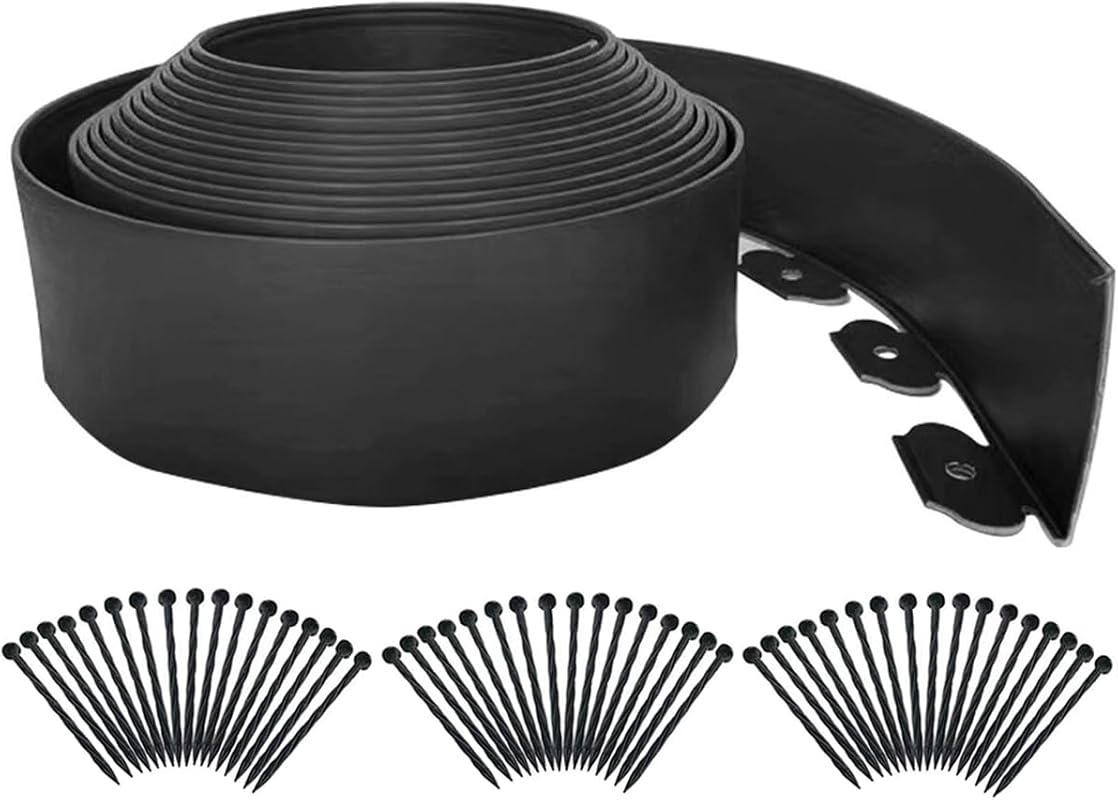 Flexible Black Plastic Garden Edging Kit, 33ft x 4-Inch Tall, with 50