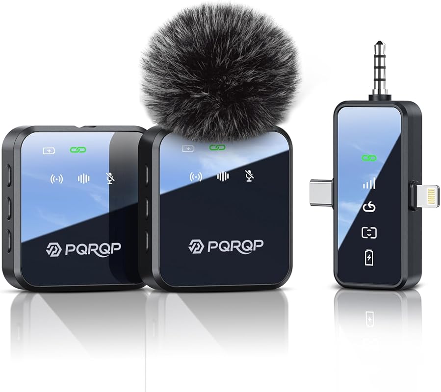 PQRQP 3-in-1 Wireless Microphones for Phones & Cameras: Long Range, 18