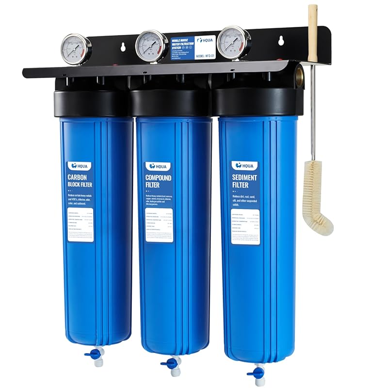 HQUA 3-Stage Whole House Water Filtration System Reduces Heavy Metals,
