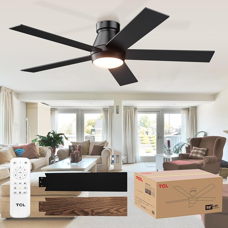 Best Black 52-inch Low Profile Ceiling Fan with Dimmable Lights, Remot