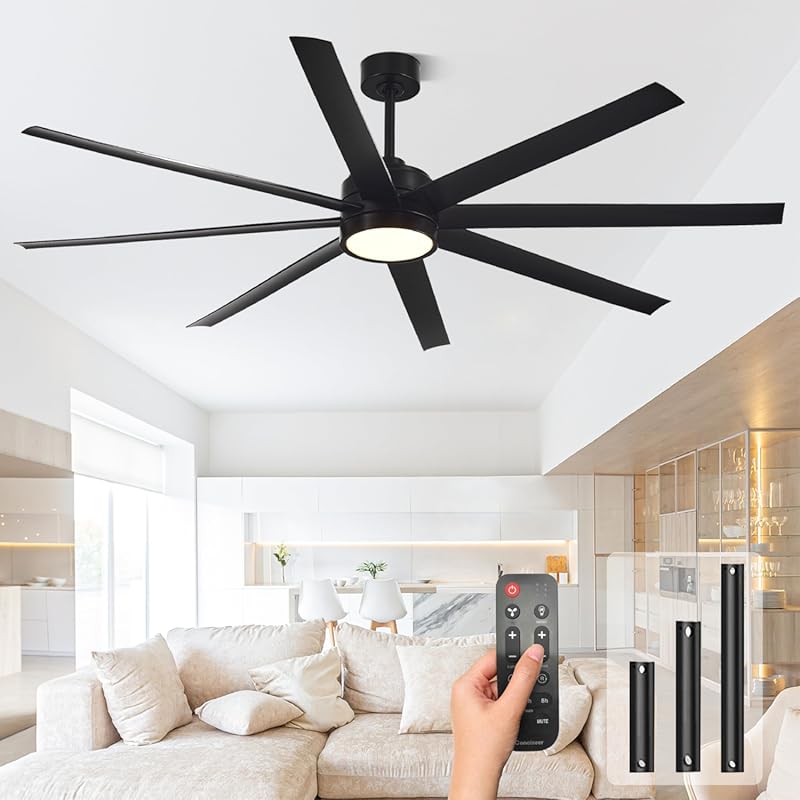 Best Black 72-inch Outdoor Ceiling Fan with Dimmable Light, Remote, Qu
