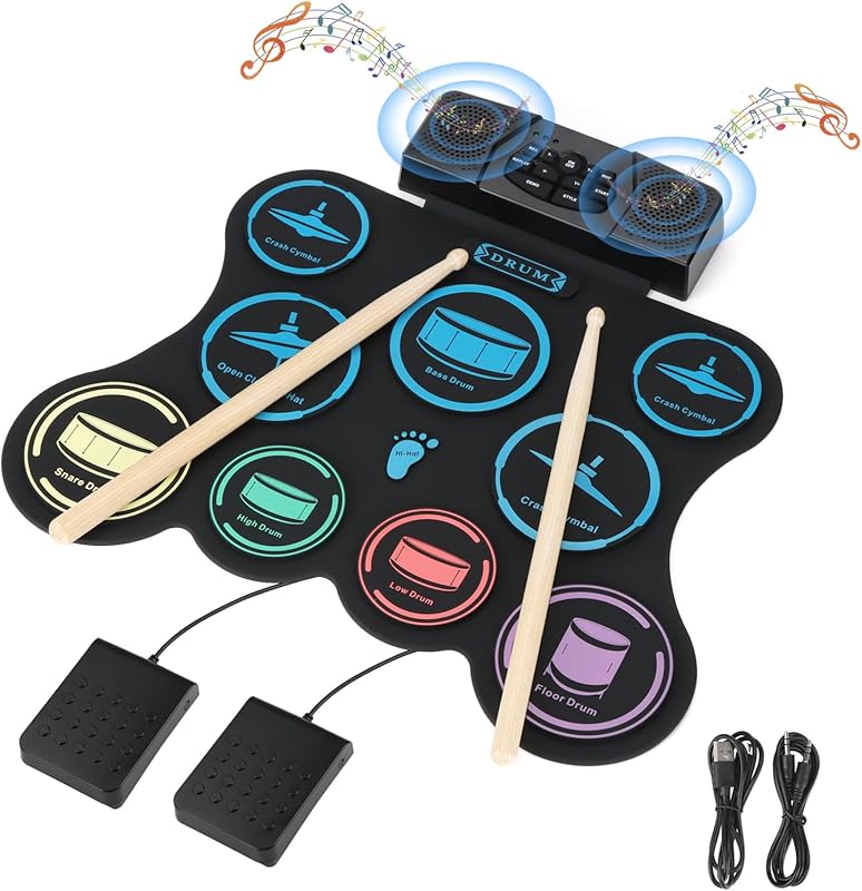 Roll-up 9-Pad Electronic Drum Pad for Kids Practice with Headphone, MI