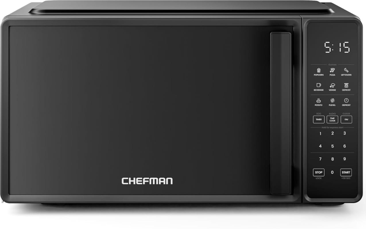 Chefman 0.7 Cu. Ft. Countertop Microwave Oven, 700W, Black, with 10 Po