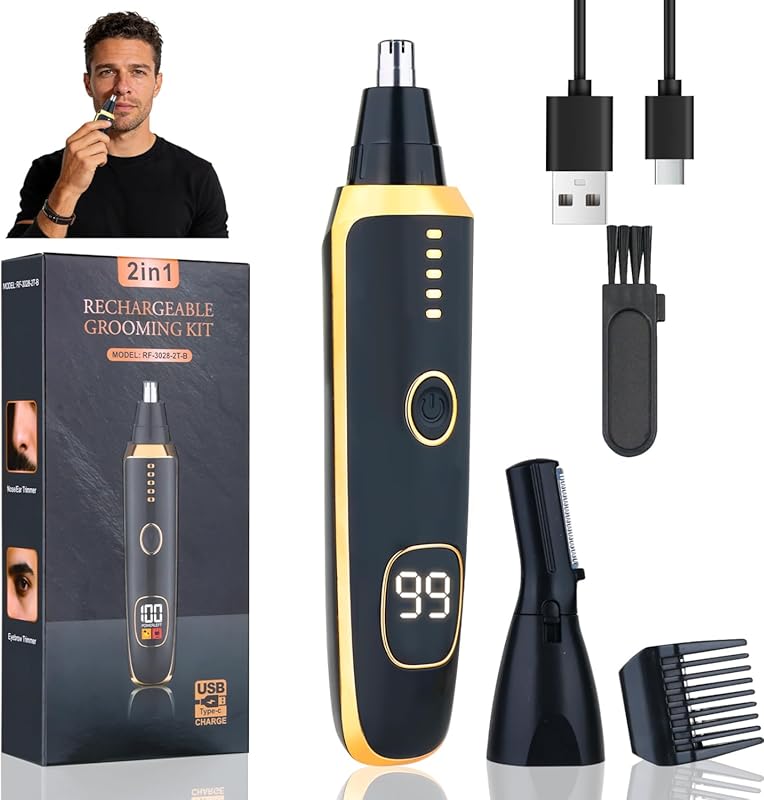 Rechargeable LED Display Nose and Ear Hair Trimmer for Men & Women wit