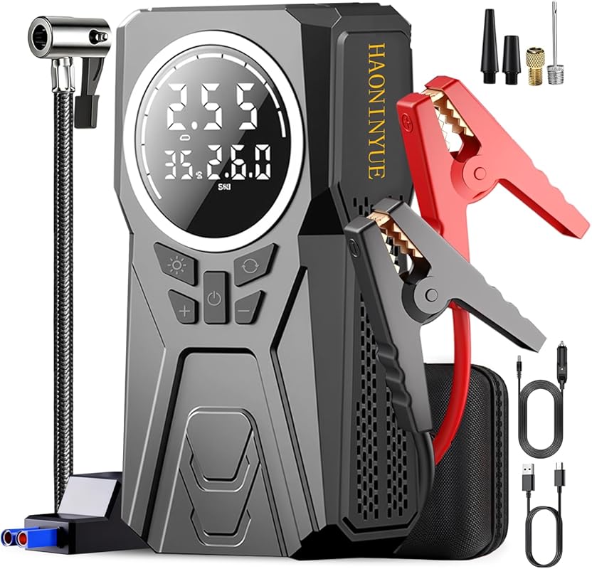 Portable Car Jump Starter and Air Compressor: 3000A Power with 150PSI