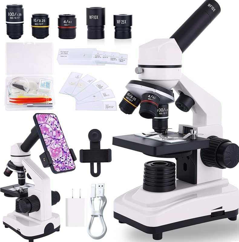 A High-Power Compound Microscope for Students, 40X-2000X, Includes Sli