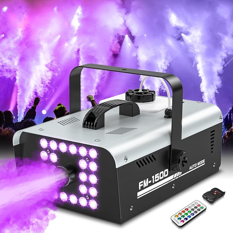 1500W Halloween Fog Machine, Outdoor/Indoor, with 24 LED Strobe Lights