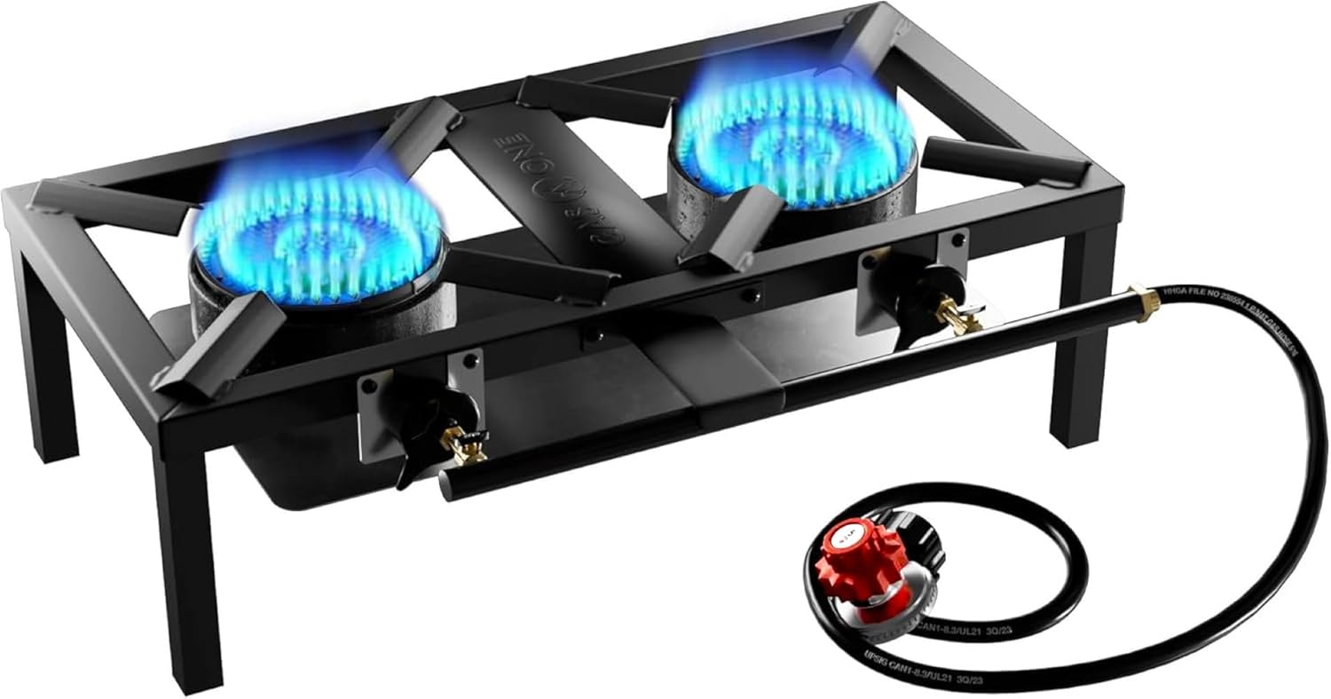 GasOne High Pressure Double Propane Burner with Heat Shield and Guard 