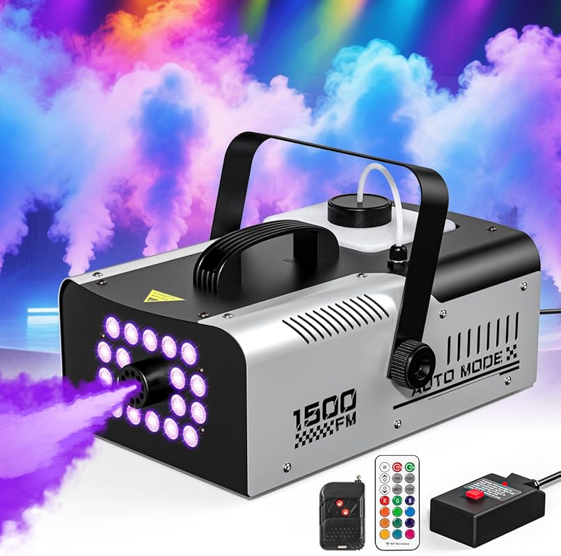 Powerful Halloween Fog Machine, 1500W 20000CFM, with 18 LED Lights and