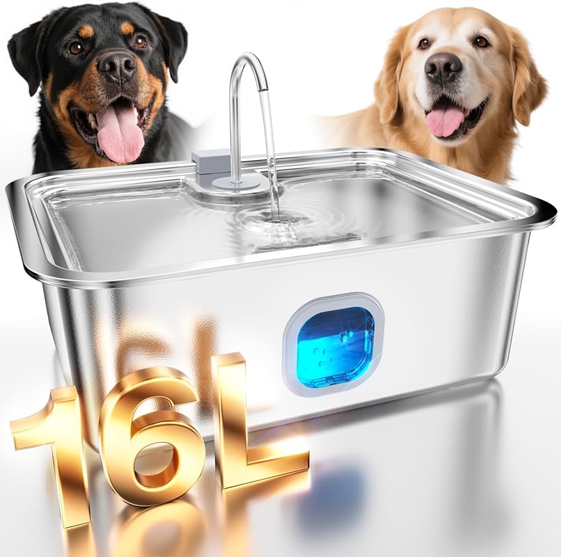 Automatic Stainless Steel Dog Water Fountain, 16L, Ideal for Large Dog