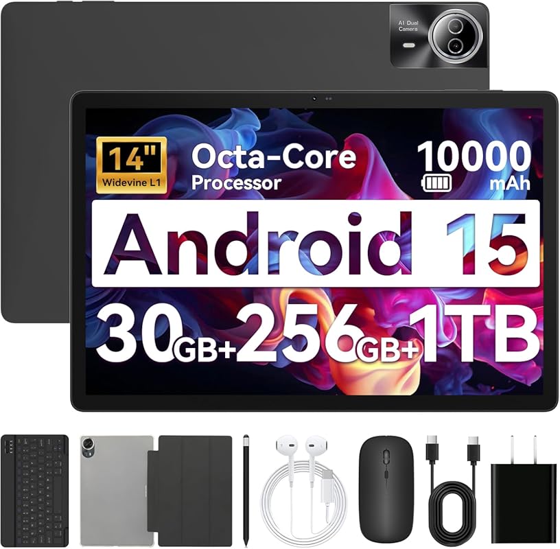 14-inch Android Tablet with Keyboard, Mouse, Stylus: 30GB RAM, 256GB R