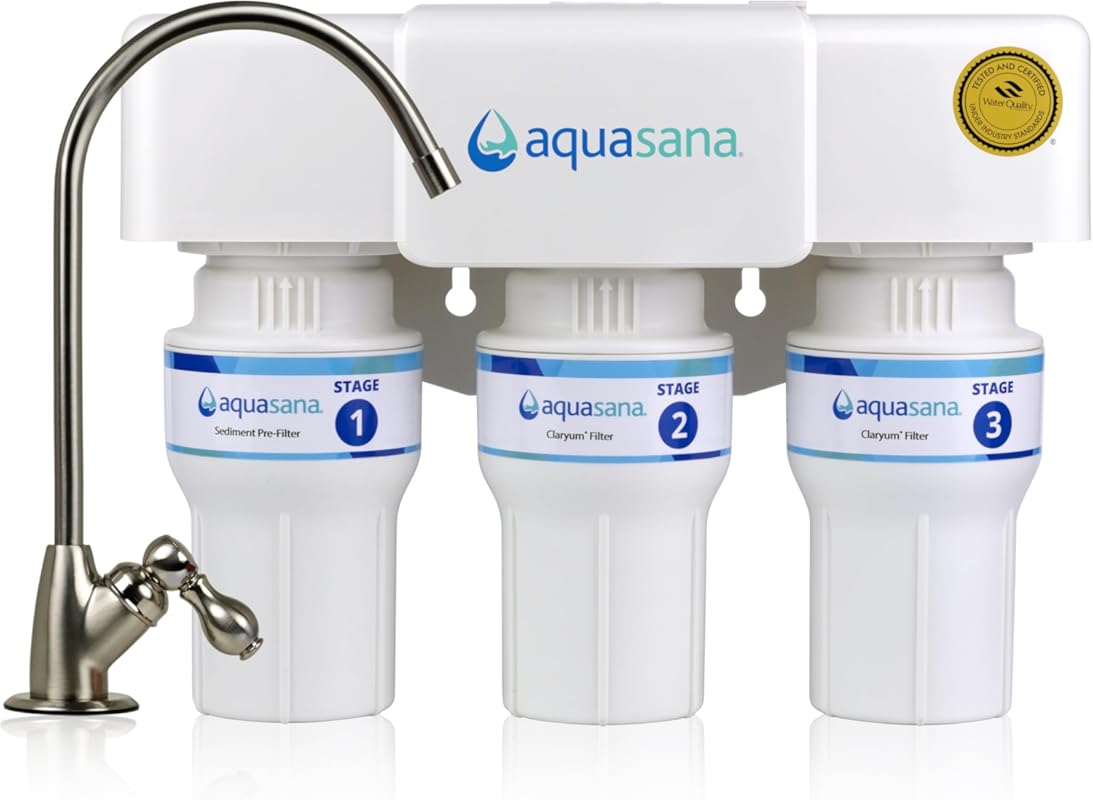 Aquasana 3-Stage Under Sink Water Filter, Certified to Reduce PFAS, Le
