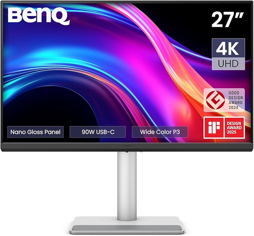 BenQ 27-inch 4K Monitor for MacBook: Dual USB-C, 90W Power Delivery, A