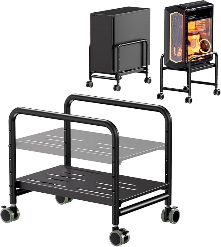 Height Adjustable Computer Tower Stand Under Desk, Mobile CPU Holder w