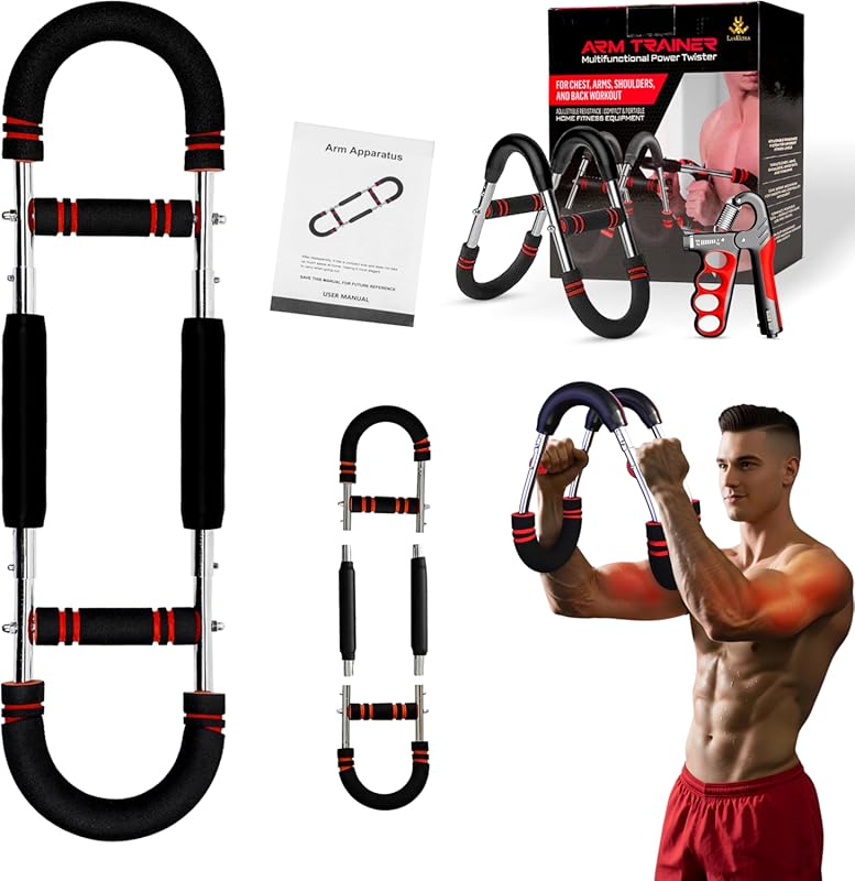 Adjustable Power Twister Bar for Chest and Arm Strength, Includes Grip