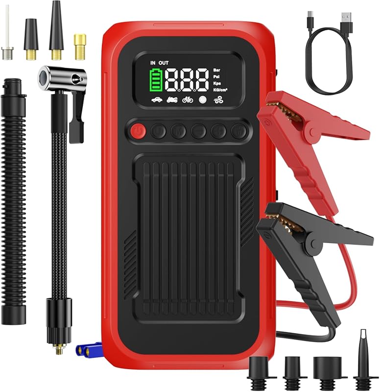 Portable Jump Starter and 150 PSI Digital Air Compressor: 4000A for La