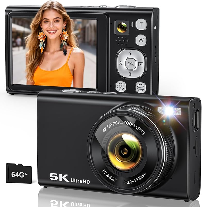5K Digital Camera for Photography, 96MP with 6X Optical Zoom, Autofocu