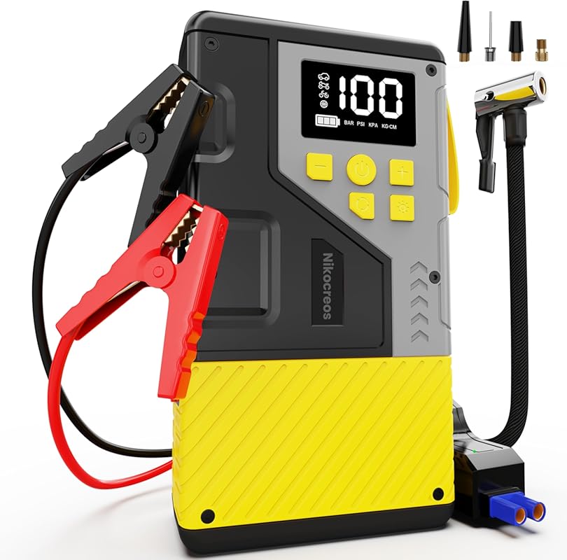 Portable Car Jump Starter with Air Compressor, 3000A Peak and 150 PSI