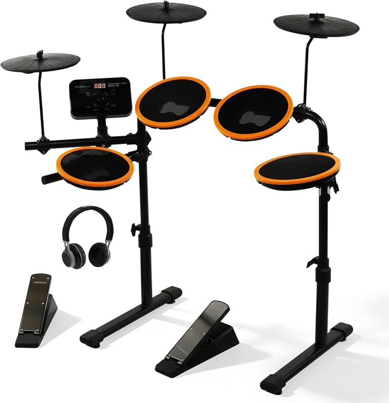 Electronic Drum Set for Beginners: 4 Quiet Pads, Pedals, Headphone, 19