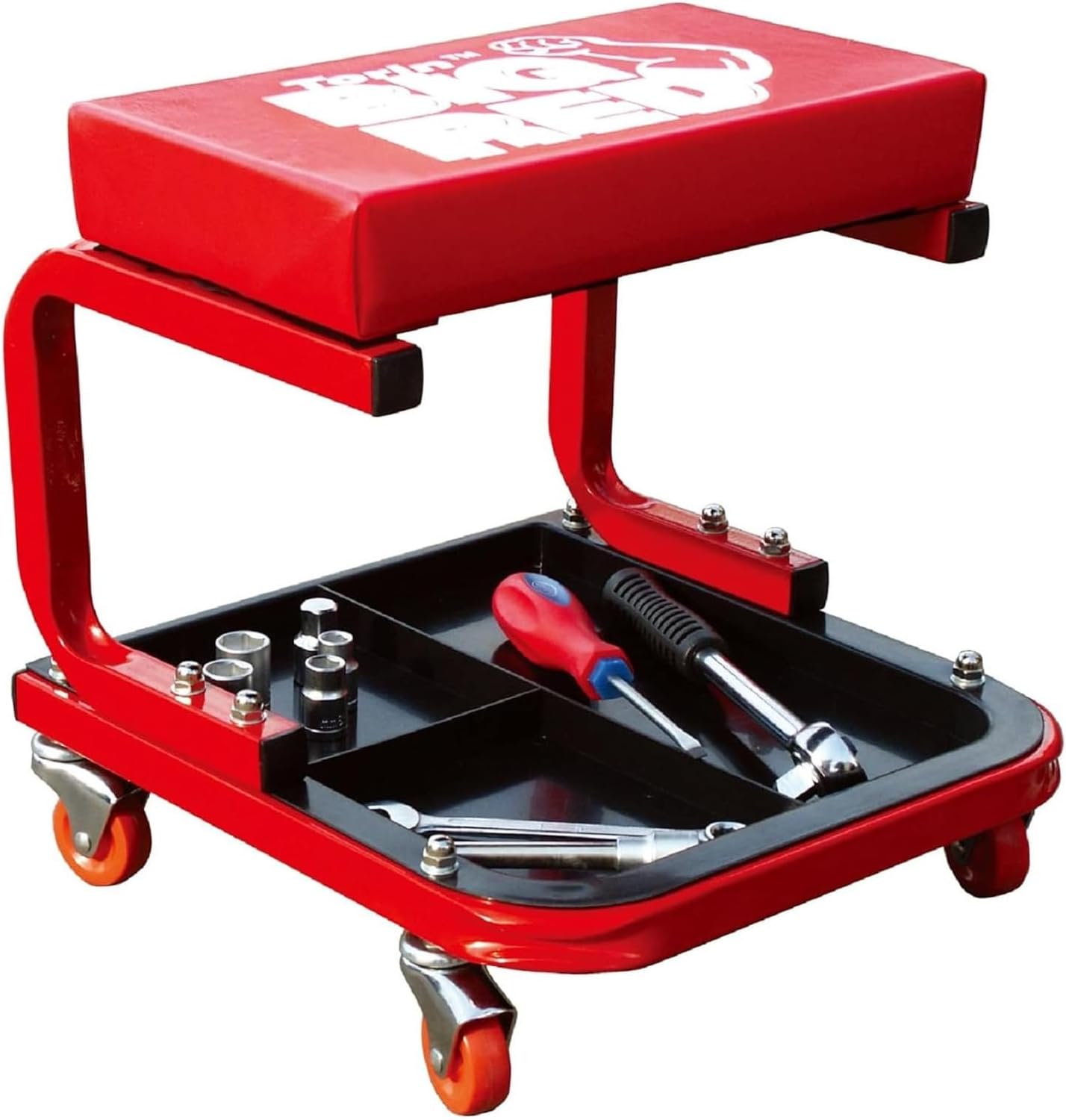 Torin TR6300 Red Rolling Mechanic Stool with Padded Seat, Large Garage